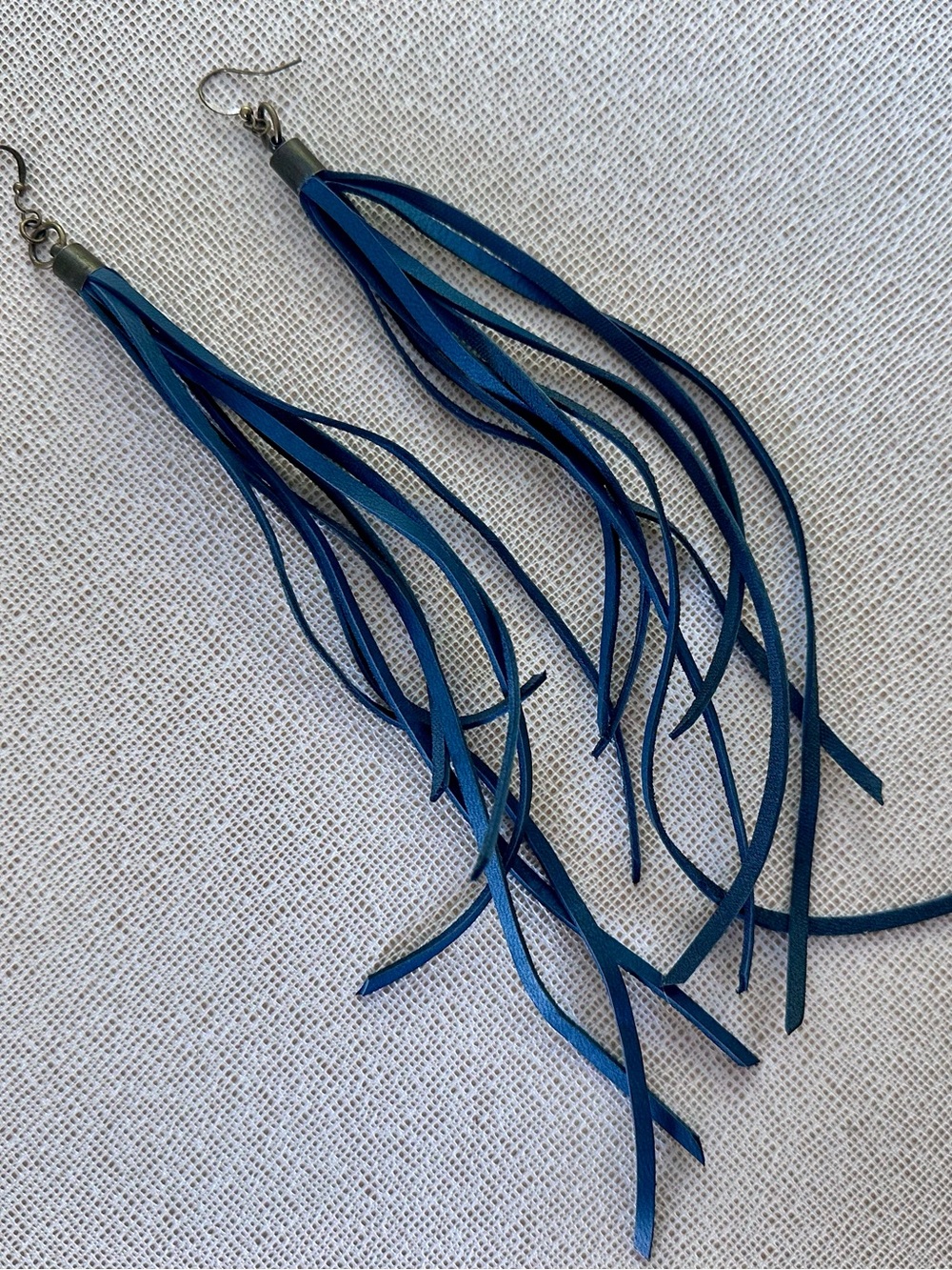 Indigo Blue Fringe Leather Drop Earrings - Women Jewelry